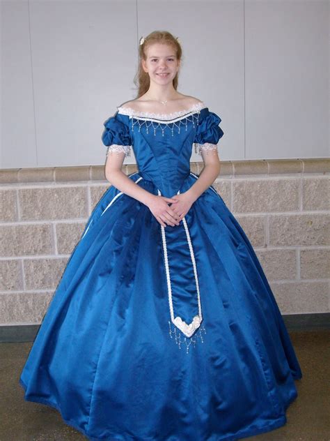 #1860s #ball gown #historical fashion #sewing. Civil war Ball Gown Royal blue dull satin with cream ...