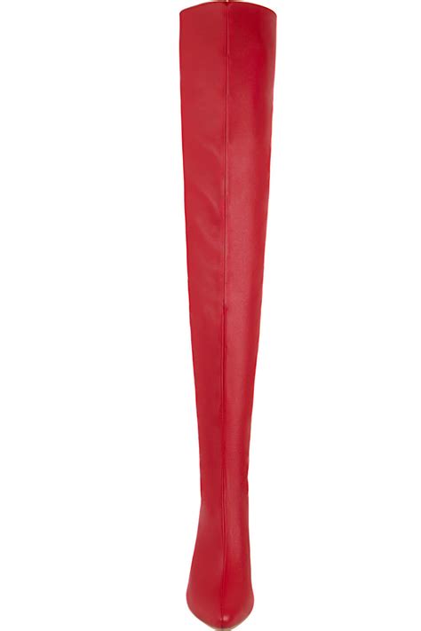 Faux Leather Over The Knee Thigh High Stiletto Boots Blackred Floralkini