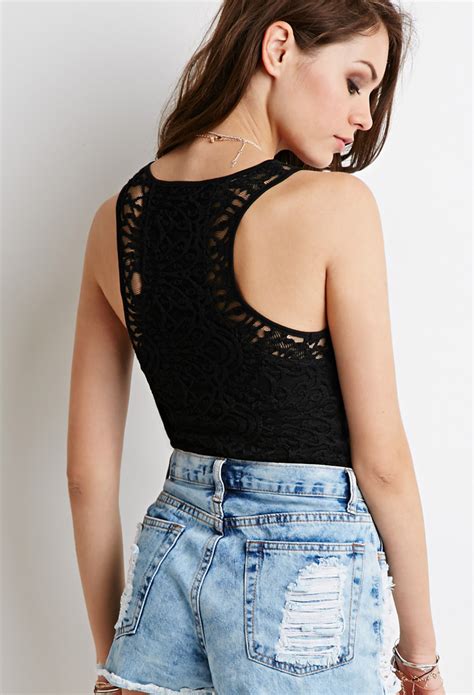 Lyst Forever 21 Lace Racerback Crop Top In Black