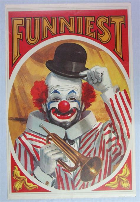 Vintage Large 25x38 Circus Poster Lithograph Featuring Funniest Carnival Clown Vintage
