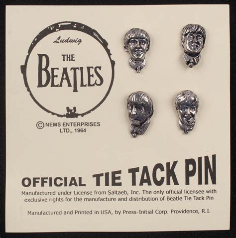 Set Of 4 Vintage 1964 The Beatles Nems Tie Tac Pins On Original
