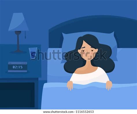 Sleepless Girl Suffers Insomnia Woman Bed Stock Vector Royalty Free