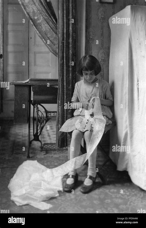 Hine Child Labor 1924 Na Young Girl Cutting Lace At Her Home In New