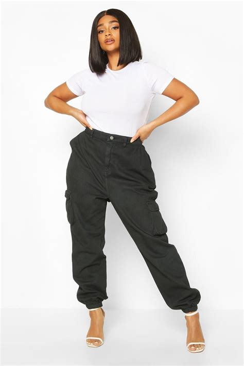 Plus Cargo Denim Jeans Plus Size Cargo Pants Boohoo Outfits Cargo