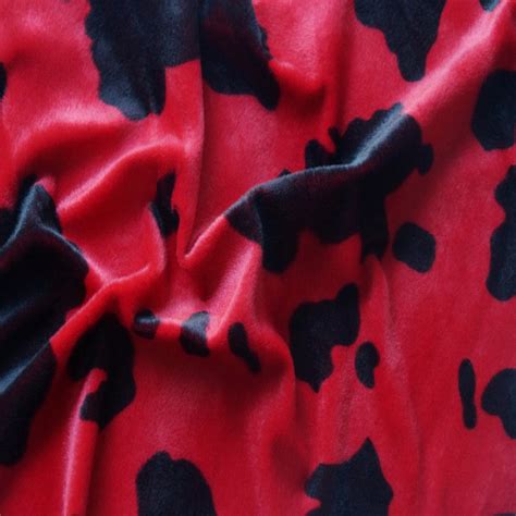 Black Red Cow Print Velboa Faux Fur Fabric Fashion Fabrics Llc