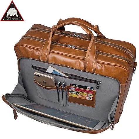 ANAPH Portfolio Full Grain Leather Business Briefcase For Men 17 Inch