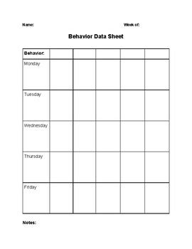 Weekly Behavior Data Sheet By Madeline Arbour Tpt