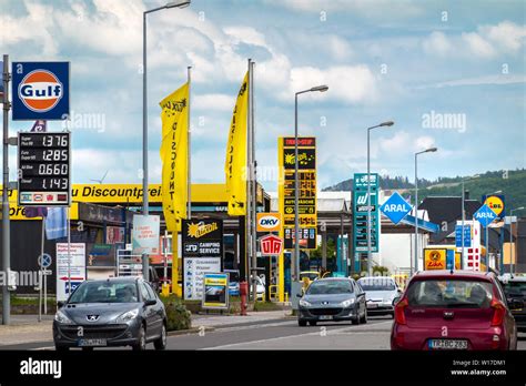 Petrol stations in Wasserbillig Luxembourg Europe where gas fuel diesel