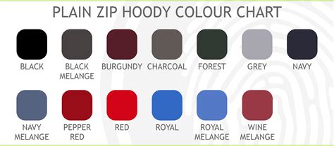 Plain Zip Hoody Colour Chart 11 Impack Apparel