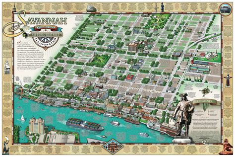 Savannah Historic District Illustrated Map Savannah Ga Mappery