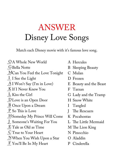 Or, the disney movie mary poppins is my favorite movie. feel free to add on to this answer with your favorite disney movie. FREE Disney Love Song Bridal Shower Game | Disney love ...