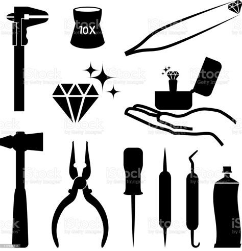 Jeweler Tools Black And White Royalty Free Vector Icon Set Stock Vector