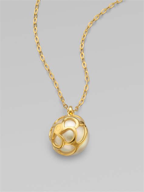 Majorica 16mm Round White Pearl Flower Cup Pendant Necklace in Gold ...
