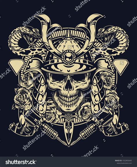 Monochrome Tattoo Concept Skull Samurai Helmet Stock Vector Royalty Free Shutterstock