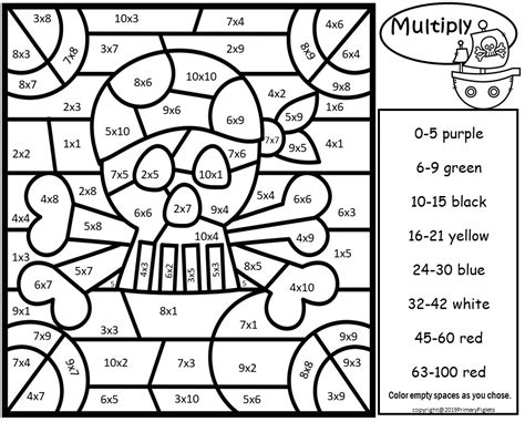 Free Printable Color By Number Multiplication Worksheets