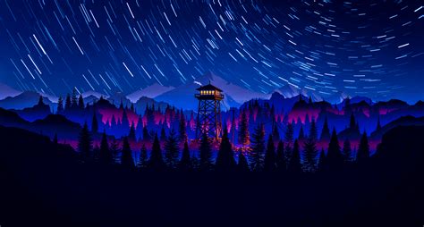 1899 X 1020 Night Blue Firewatch With Stars Wallpapers