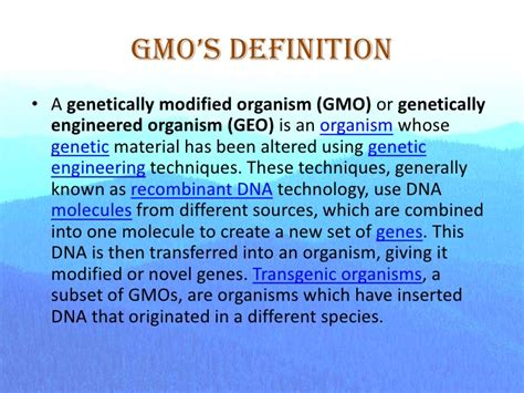 Enrich your vocabulary with the english definition dictionary Genetically modified organisms