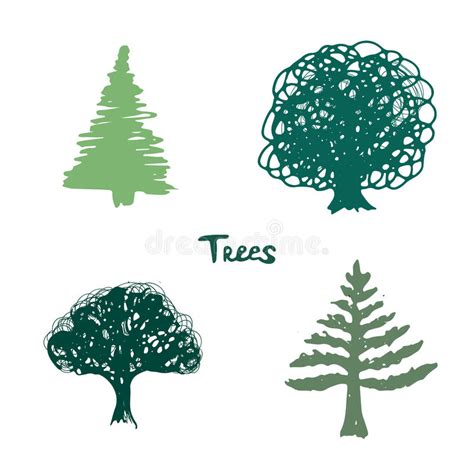 Trees Silhouette Vector Inked Hand Drawn Isolated Stock Vector