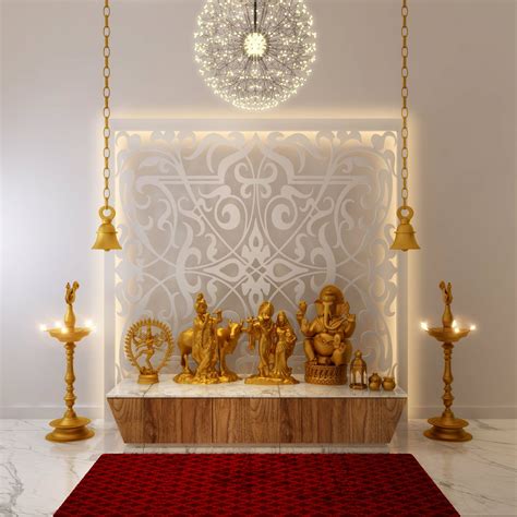 Gold White And Plenty Of Lights Define This Pooja Room Pooja Corners