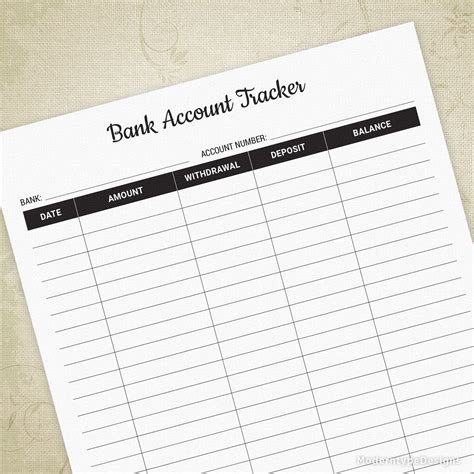 Bank Account Tracker Printable Form Bank Deposit Log Money Etsy Uk