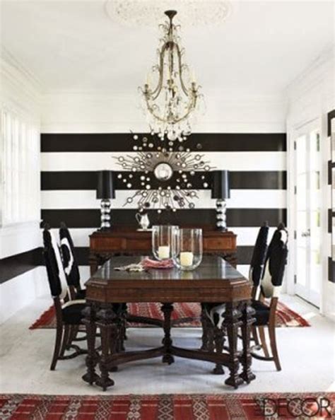 Big Bold Black And White Horizontally Striped Walls Dining Room