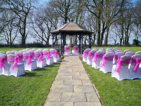 White Chair Covers With Two Tone Organza Hot Pink Sashes Set For An