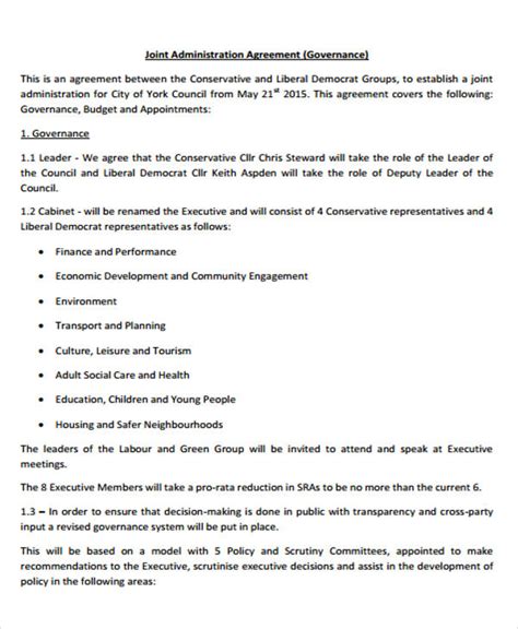 governance agreement templates   word  format