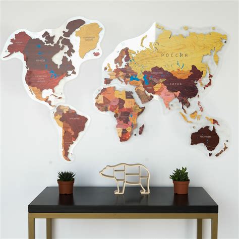 Wooden World Map Wall Decor By Gadenmap Colorful Mdf Travel Map For