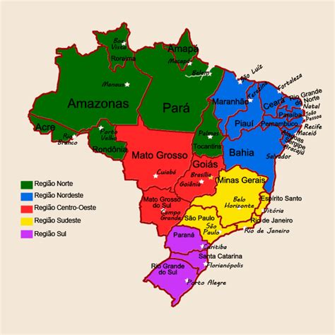 Mapa Das Regiões Brasileiras Portfólio Educacional