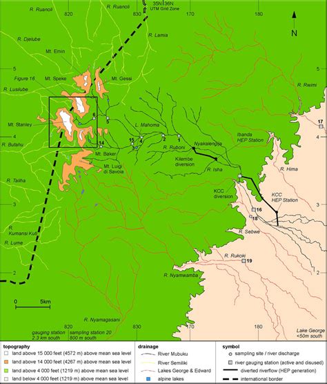 Map Of The Drainage Network For The Rwenzori Mountains The