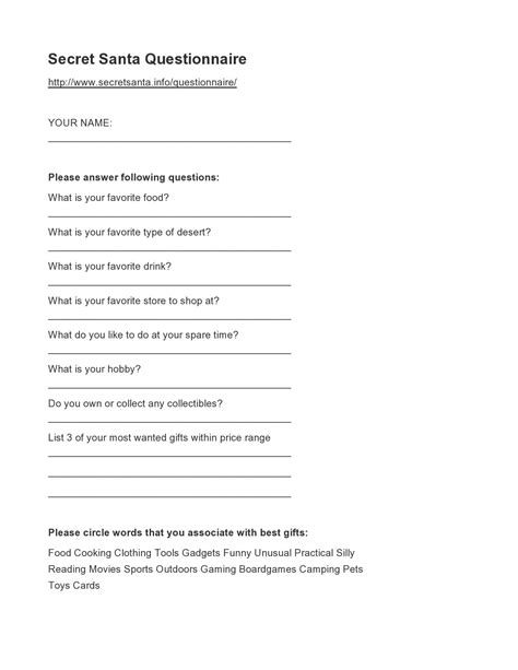 25 Printable Secret Santa Questionnaire Templates Templatelab