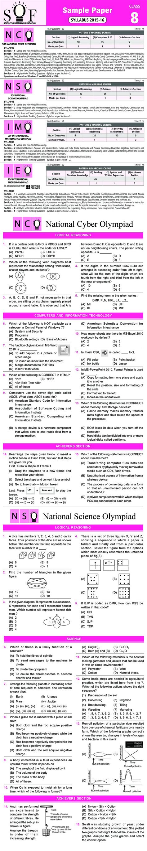 Grade 8/9 in english language? National Science Olympiad Question Papers For Class 5 - 19th national science olympiad nso ...