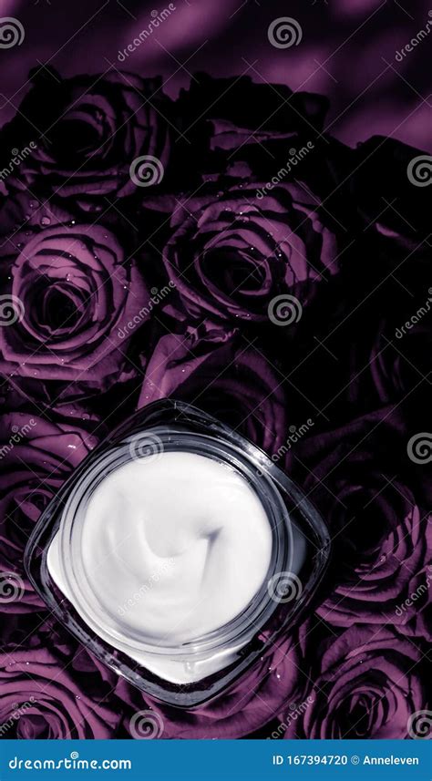 Face Cream Skin Moisturizer On Purple Roses Flowers Luxury Skincare