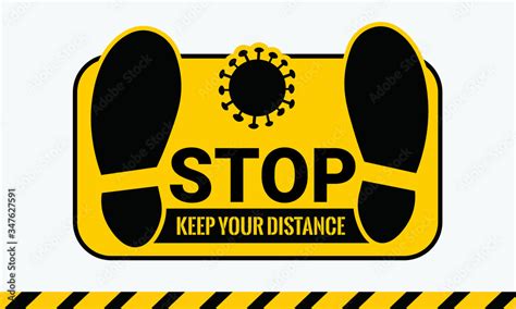 Stop Keep Your Distance Sticker Yellow And Black Floor Marking Shoe