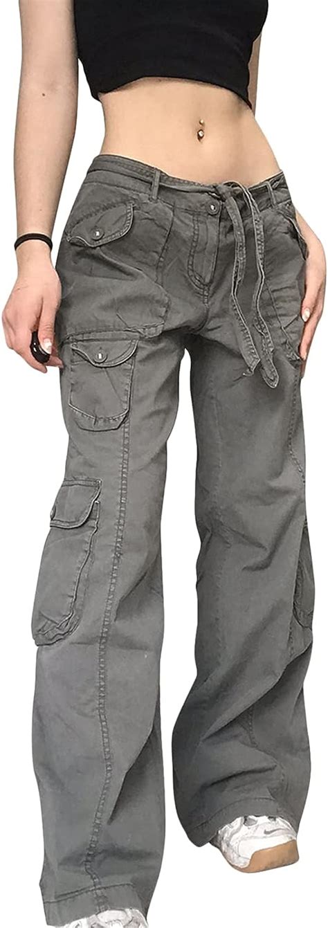 Delimali Women Vintage Cargo Pants Y2k Grunge Pocket Straight Leg Baggy Jeans Harajuku Casual