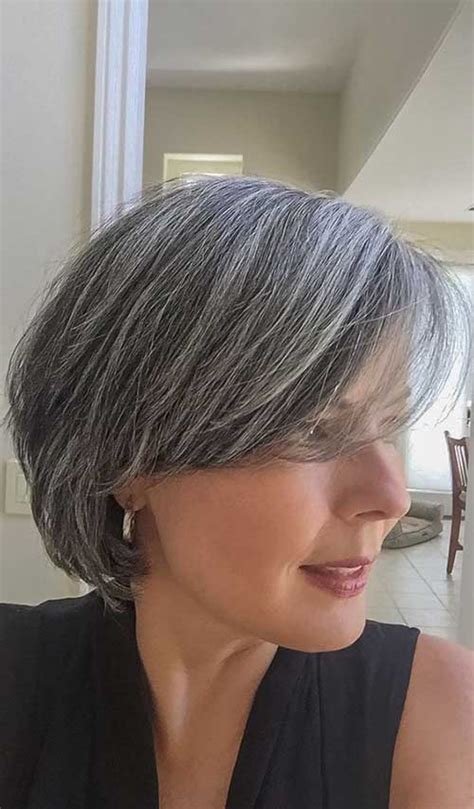 This short cut, with hair brushed forward toward the forehead, is one example of a sleek short haircut for gray hair that is highly popular for mature women. Casual Short Bob Haircuts Every Women Need to See | Bob ...
