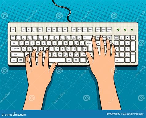 Hands On Computer Keyboard Pop Art Vector Stock Vector Illustration