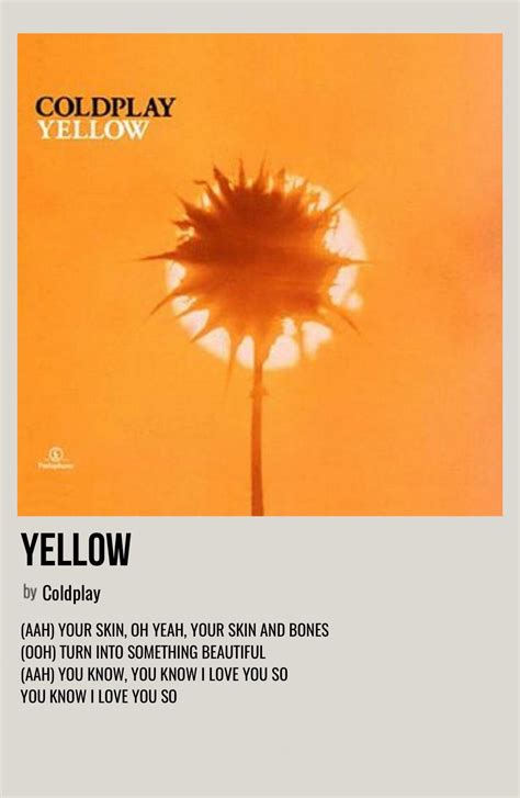 Minimal Polaroid Song Poster For Yellow By Coldplay Coldplay Poster
