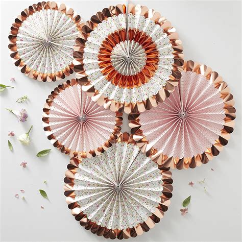 Ginger Ray Floral And Rose Gold Foiled Party Fan Decorations 5 Pack Ditsy Floral Uk