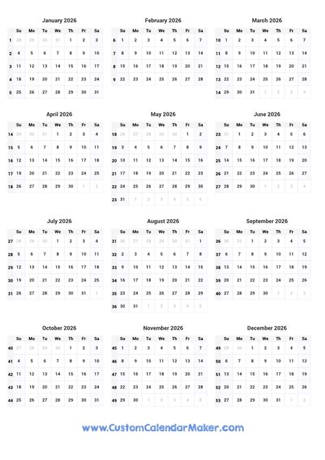 2026 Calendar With Week Numbers