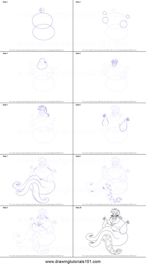 How To Draw Ursula From The Little Mermaid Printable Step By Step