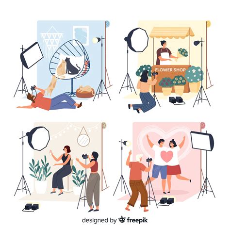 Free Vector Pack Of Flat Photographer Working