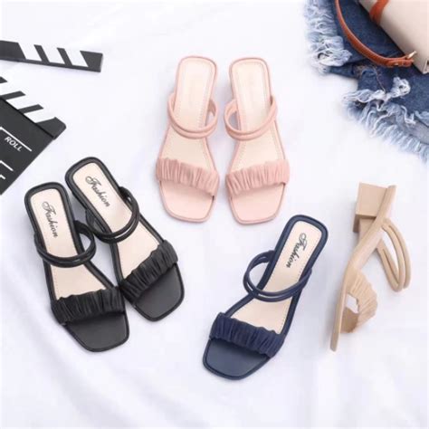 【belle】korean Rubber High 2 Inch Heels Sandals For Women Shopee Philippines