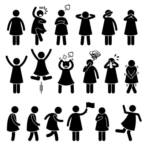 Human Female Girl Woman Action Poses Postures Stick Figure