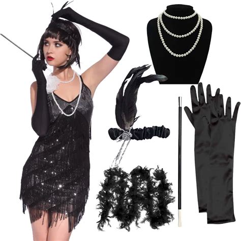 1920s flapper girl costume outfit charleston gangster gatsby roaring 20s fancy dress with 5pcs