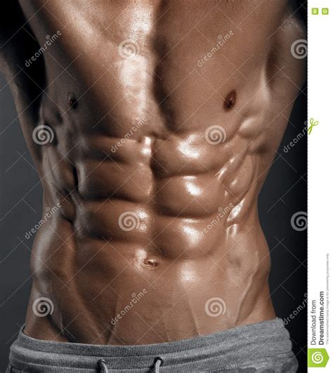 Strong Athletic Man Fitness Model Torso Showing Six Pack Abs Stock