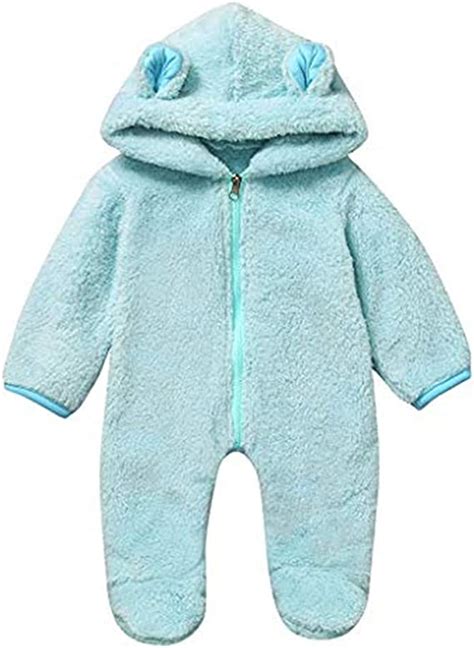 Hmlai Clearance Newborn Baby Boy Winter Fleece Jumpsuit Solid Footed