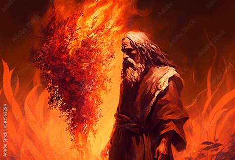 moses and the burning bush bible story concept ai generated illustration stock illustration