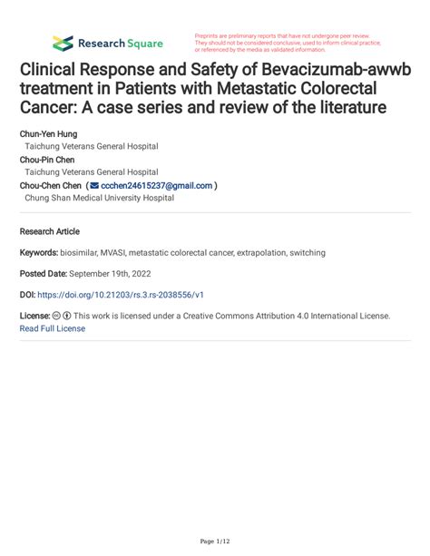 Pdf Clinical Response And Safety Of Bevacizumab Awwb Treatment In