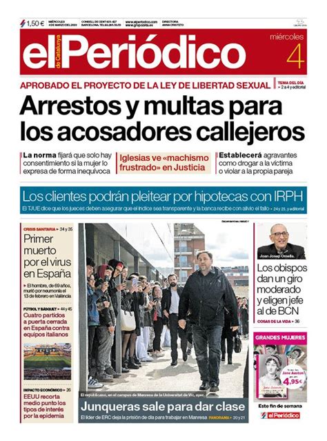 Últimas noticias del mundo en español. Prensa hoy: Portadas de los periódicos del 4 de marzo del 2020